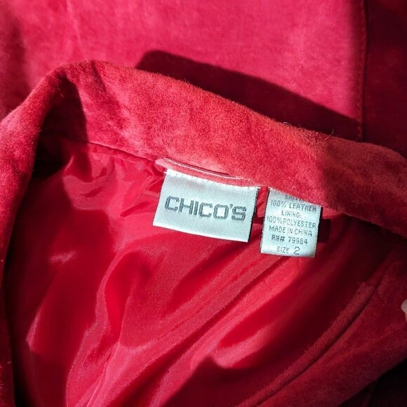 Chico's Suede Fringed Western Style Leather Jacket Red Size 2 (=L/12) - Picture 6 of 7